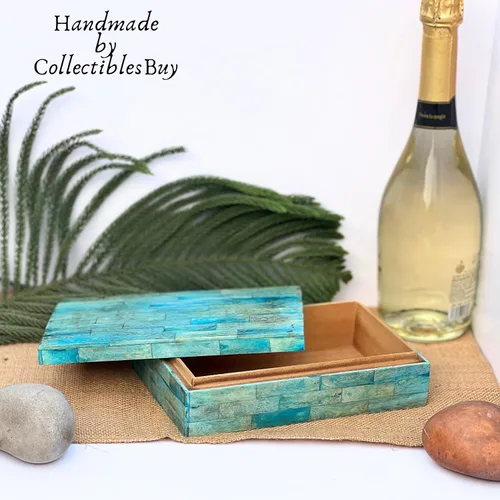 Vista 6 de collectiblesBuy Caja de almacenamiento decorativa hecha a mano con incrustaciones de hueso, organizador de joyas para decoración del hogar