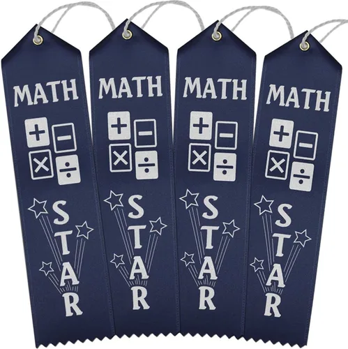 Vista 3 de RibbonsNow Cintas de estrellas matemáticas - 25 cintas azul marino con tarjeta y cuerda