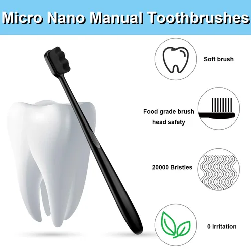 Vista 5 de Patelai 8 piezas Micro Nano Cepillo de dientes con 20000 cerdas extra suaves, negro Extra Soft Bristles, Individually Packaged, Bamboo Charcoal
