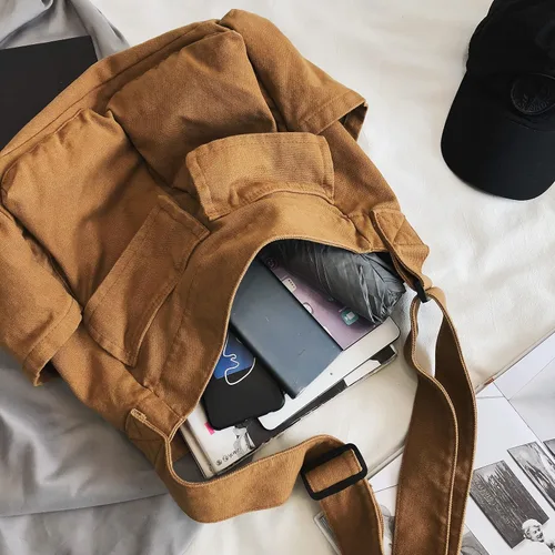 Vista 5 de Bolsos de lona de gran capacidad para mujeres y hombres, bolsos cruzados de hombro, bolso de mensajero para el trabajo, compras, viajes..