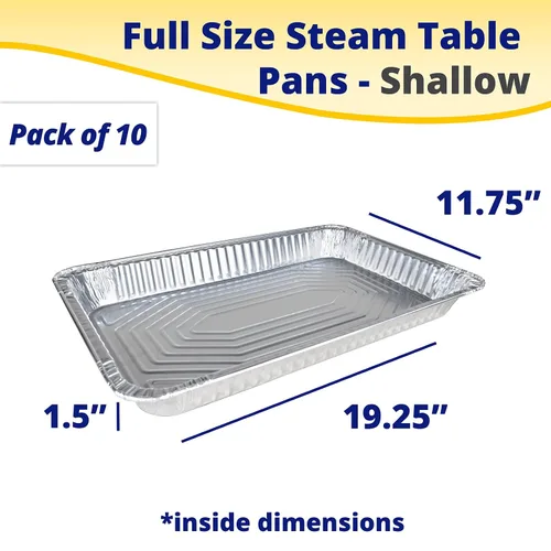 Vista 2 de IDL Packaging Sartenes de aluminio de tamaño completo para mesa de vapor, poco profundas, 21 x 13 x 1.5 pulgadas (paquete de 10) – Sartén desechable