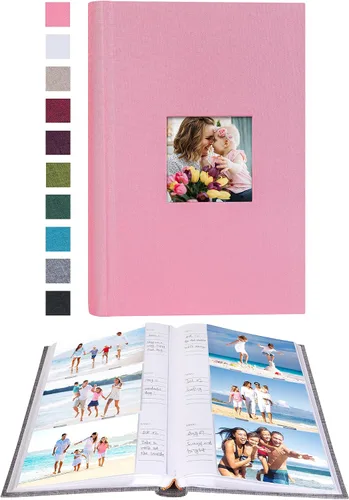 Vista 30 de Mublalbum - Pequeño álbum de fotos 4x6 con cubierta de lino y áreas de notas, libro de fotos con bolsillos verticales para boda, familia, bebé