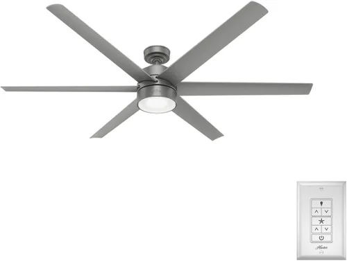 Vista 11 de Hunter Solaria 51477 - Ventilador de techo para exteriores o interiores de 72 pulgadas con luz LED, ventilador de techo blanco con control de pared