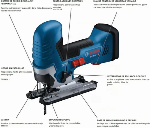 Vista 2 de BOSCH GST18V-50BN 18V Sierra de calar sin escobillas con agarre de barril (herramienta desnuda)