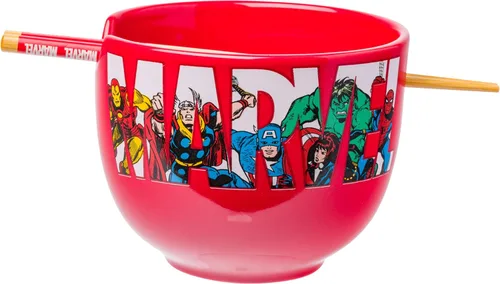 Vista 12 de Silver Buffalo Marvel Vengadores Iron Man, Capitán América, Spider-Man, Thor, Black Widow, Falcon, Hawkeye, Daredevil Tazón de Cerámica para Ramen