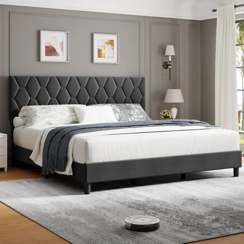 Vista 9 de GarveeHome Marco de Cama de Plataforma Tamaño Twin con Cabecera Tapizada y Soporte de Listones de Madera, Base de Colchón Tapizada/No Necesita Beige