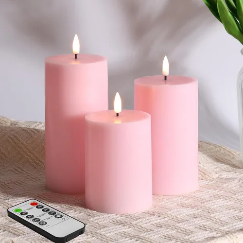 Vista 13 de Velas de pilar blancas sin llama con control remoto, velas LED de Halloween que funcionan con pilas, velas eléctricas parpadeantes de cera real