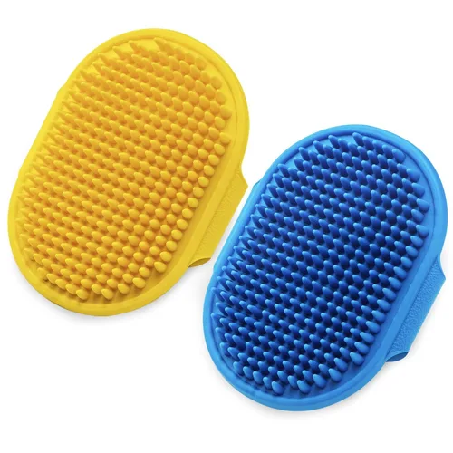 Vista 11 de Cepillo para aseo de perros, cepillo de baño con champú para mascotas Lilpep, masaje relajante, peine de goma con mango de anillo ajustable para Azul