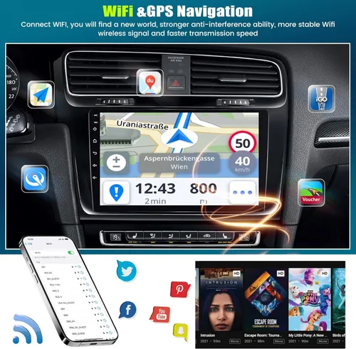 Vista 3 de [8-Core 4+64GB] Android 13 Doble DIN Radio de coche estéreo con Carplay inalámbrico y Android Auto, radio de coche de 9 pulgadas, soporte de espejo