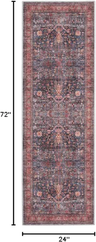 Vista 2 de Nourison Brilliance - Alfombra de 2 x 6 pies, lavable a máquina, tradicional vintage, azul marino/ladrillo, fácil de limpiar, no se desprende
