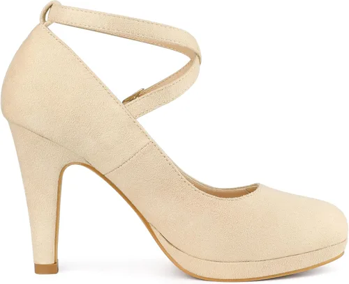 Vista 6 de Allegra K Zapatos Mary Jane de tacón de aguja con correa cruzada para mujer