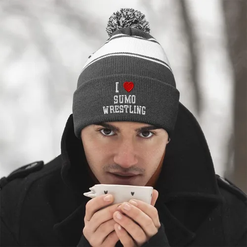Vista 4 de Beanie Hat for Men & Women I (Love) Sumo Wrestling Red Heart Sports Lovers Martial Arts Winter Hats Acrylic