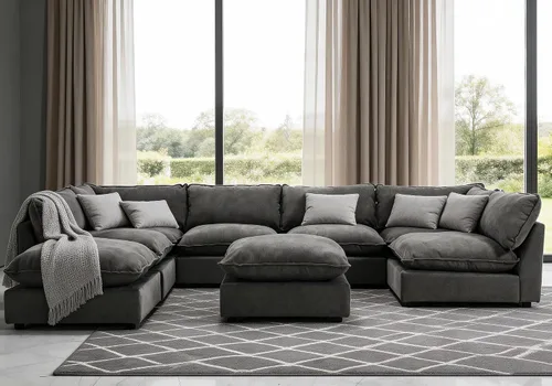 Vista 45 de Iroomy Oversized Modular Sectional Sofa, Chenille Cloud Couch, Deep Comfy Seat, 4-Seater Sofas, Couches, Living Room, Beige