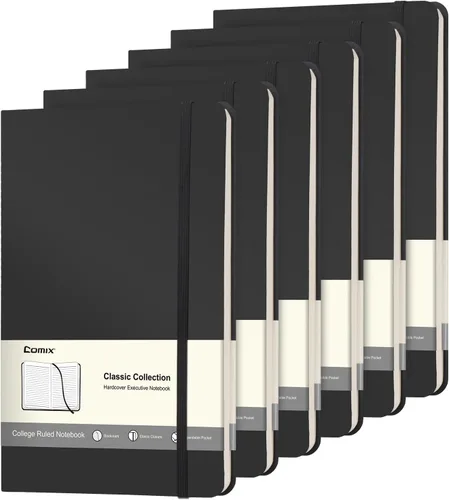 Vista 19 de Comix Cuaderno rayado para mujeres y hombres, cuadernos de diario para oficina, escuela, hogar, 240 páginas, 5.5 x 8.3 pulgadas, rayas Negro