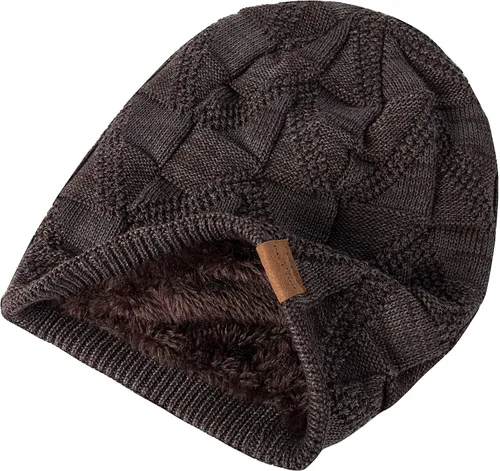 Vista 4 de PAGE ONE Mens Winter Slouchy Beanie Warm Fleece Lined Skull Cap Baggy Cable Knit Hat