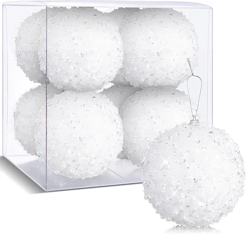 Vista 10 de BBTO 8 adornos de bola para árbol de Navidad, adornos de espuma con lentejuelas con purpurina, decoraciones para colgar para Navidad, boda, fiesta