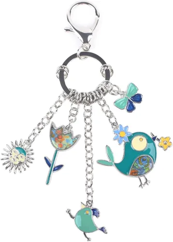 Vista 2 de BONSNY Esmalte Aleación de Zinc Birds Flor Mariposa Llaveros Llaveros Para Las Mujeres Bolso Llave Del Coche