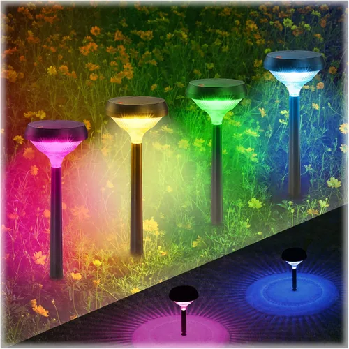 Vista 10 de Linkind Paquete de 8 luces solares para camino, luces solares que cambian de color al aire libre, impermeables, multicolor/blanco cálido/blanco