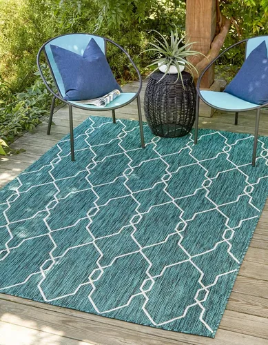 Vista 13 de Unique Loom Outdoor Trellis Collection - Alfombra de área con diseño de enrejado (2 x 6 pies 1 pulgada, azul/marfil)
