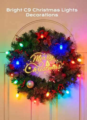 Vista 6 de Brightown C9 luces LED de Navidad para exterior, 7.62 m 7.62 luces de cadena multicolores conectables C9 para árbol de Navidad, patio, tejado