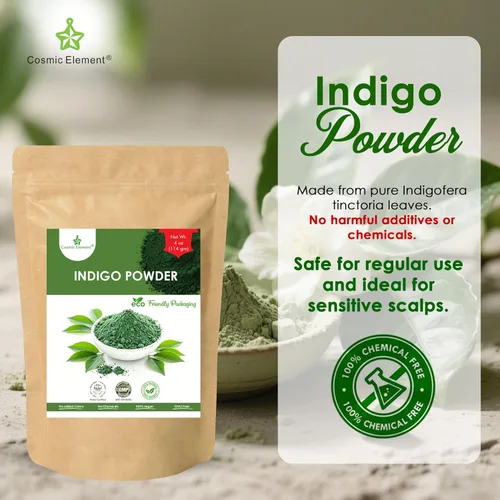 Vista 4 de Cosmic Element Polvo índigo orgánico para el cabello – Tinte índigo natural para hombres y mujeres Sin OGM, polvo vegano que aumenta