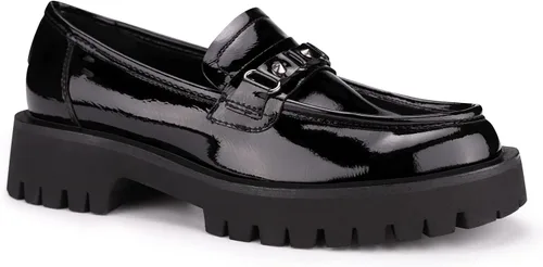 Vista 5 de ISOMEI Mocasines gruesos de tacón grueso para mujer, con plataforma de charol y cuero, con metal