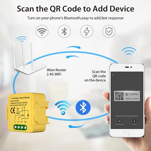 Vista 2 de Matter Smart Switch Module DIY Light Relay Switch 16A/100-240V, funciona con Apple Home, Siri, Alexa, Google, SmartThings, Matter Smart Home