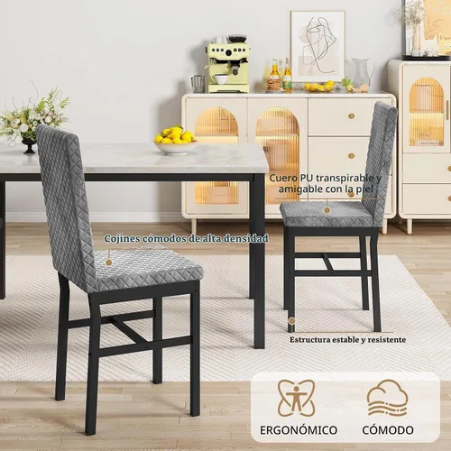 Vista 6 de Hooseng Juego de mesa de comedor para 4 mesas de comedor de 5 piezas de mármol sintético con 4 modernas sillas tapizadas de terciopelo para espacios