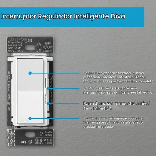 Vista 14 de Lutron - Interruptor inteligente Diva con regulador de intensidad de iluminación inteligente Caséta para bombillas LED, Alexa, Apple Homekit, Google