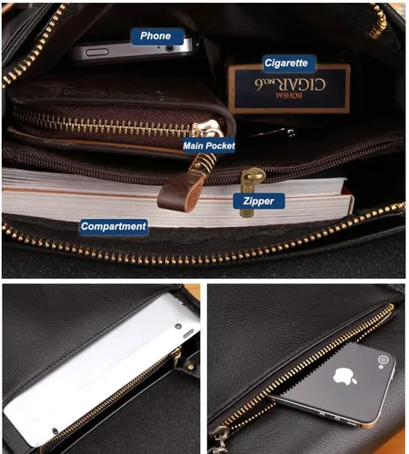 Vista 5 de Bolso de mensajero de cuero para hombre Bolso cruzado de hombro Bolso casual Bolso de negocios pequeño bolso ipad 9.7 bolsa, negro