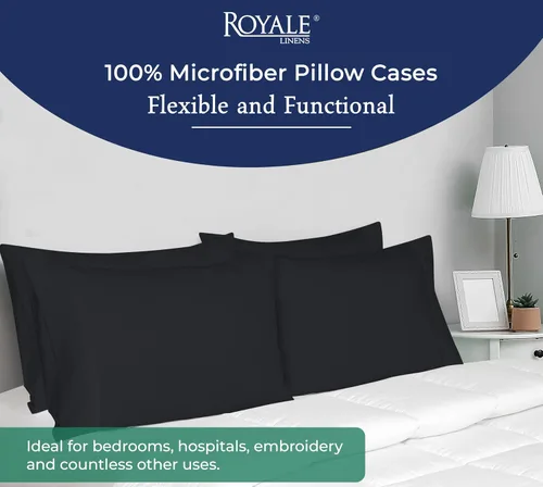 Vista 6 de Royale Linens Juego de 2 fundas de almohada Queen – Fundas de almohada de cama – 20 x 30 pulgadas – Fundas de almohada negras – 1800 microfibra