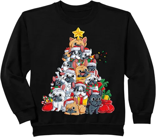Vista 8 de Sudadera con diseño de bulldog francés con árbol de Navidad y Papá Noel para niños, Negro