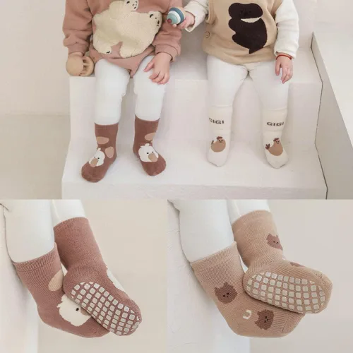Vista 8 de Exegawe Baby Non Slip Socks Winter 5 Pairs Kid Thick Warm Crew Socks with Grips