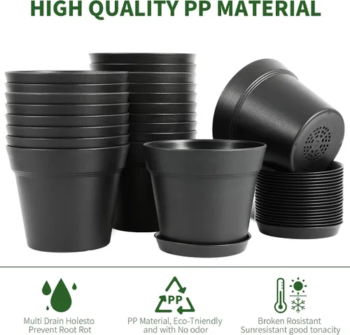 Vista 3 de GARDIFE Paquete de 20 macetas de 4 pulgadas, macetas para plantas de interior, macetas de flores, negras