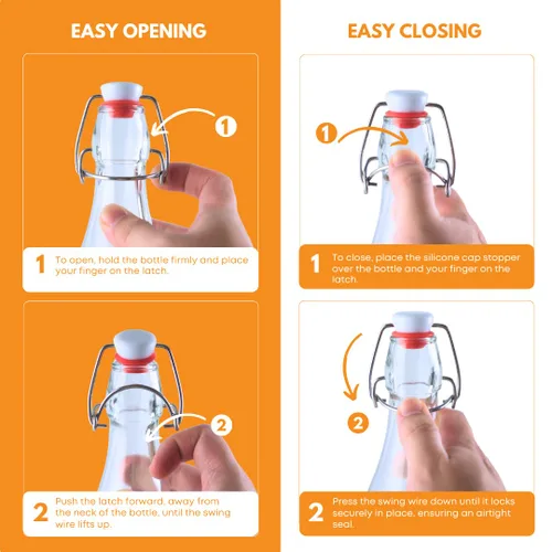 Vista 4 de FastRack Botellas de vidrio con tapa abatible de 33 onzas, paquete de 6, botellas de vidrio transparentes con tapa abatible para elaboración casera