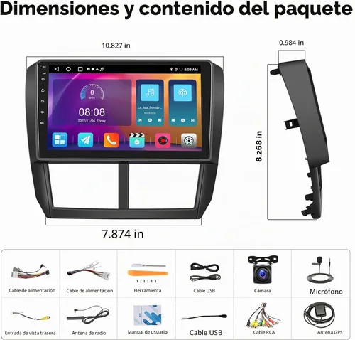 Vista 7 de Estéreo de coche 2G+64G para Subaru Forester Impreza WRX 2008-2012 inalámbrico CarPlay Android Auto Bluetooth, EQ Android 13 9 pulgadas HD pantalla