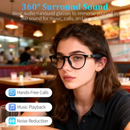 Vista 3 de Lentes inteligentes AI con GPT de chat, gafas Bluetooth con traductor de 164 idiomas, asistente de IA y asistente de reuniones, reproducción