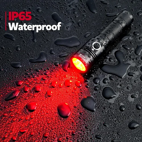 Vista 7 de Linterna LED roja de alta potencia recargable, 300 yardas linterna roja IP65 impermeable luz roja antorcha para observación nocturna, camping