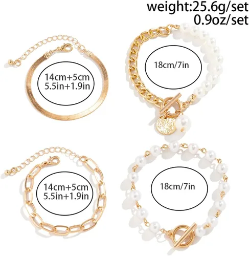 Vista 5 de Caiyao Juego de pulseras de clip de cadena de oro de 14 quilates chapadas en oro de 14 quilates con cierre de circonita cúbica para mujer