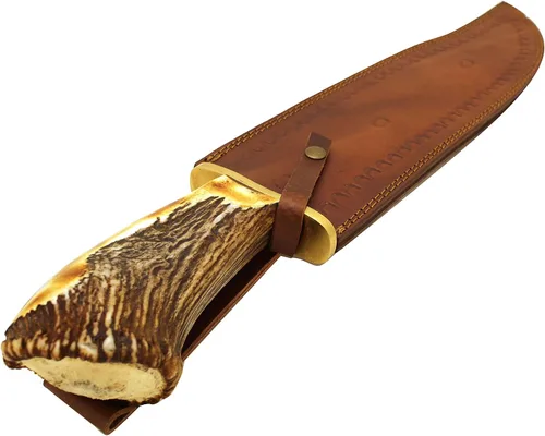 Vista 6 de Colección Montana Stag Handle Cuchillo de caza de hoja extremadamente afilada de 25 pulgadas con funda de cuero (acero al carbono)