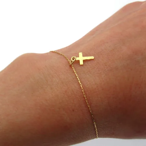 Vista 6 de Cross Daggle hoop earrings Gold cross earrings Minimal earrings Dainty Cross Earrings Huggie earrings 14K Gold Filled Earrings Christmas gift