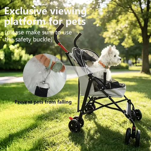 Vista 4 de Cat Stroller Foldable Lightweight for Small Dogs Cats 0-15 lbs,Gray Dog strollers for small dogs, 4 wheels, cup holder, breathable mesh.Perfect