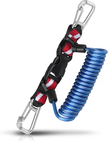 Vista 9 de Buceo Cordón retráctil, doble clips de acero inoxidable y núcleo en espiral anti-pérdida cordón con hebilla de liberación rápida