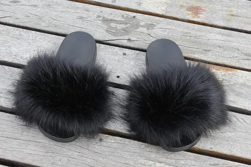 Vista 6 de Sandalias de piel sintética para mujer, pantuflas mullidas, sandalias peludas, zapatos peludos para interiores y exteriores