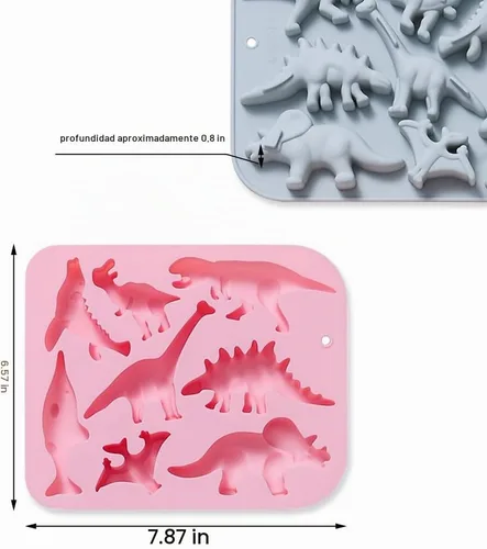 Vista 2 de 2 moldes de silicona para tartas de dinosaurio, bandeja de gomitas de chocolate con dinosaurio 3D de dibujos animados, 8 cavidades, molde de Molde