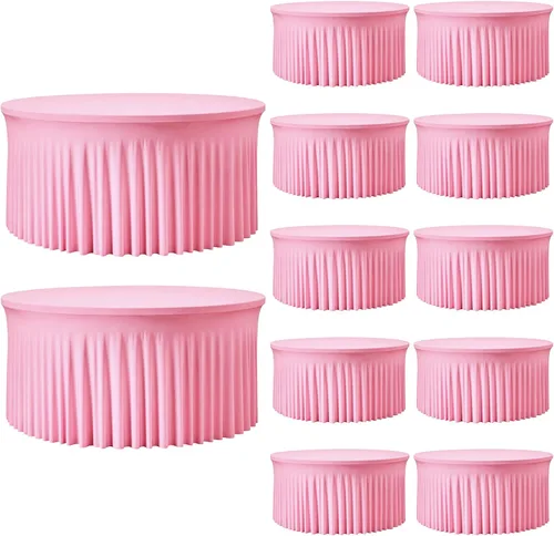 Vista 32 de Mantel redondo de 60 pulgadas en negro para mesas de 5 pies, funda de mesa ajustada de elastano con borde elástico y falda, lavable, sin arrugas
