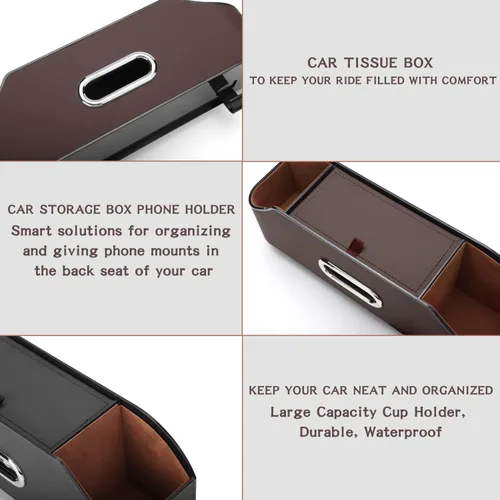 Vista 3 de Organizador para respaldo de asiento de coche - Almacenamiento elegante y funcional para aventuras familiares - Portavasos, caja de pañuelos