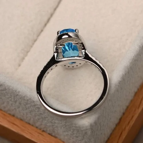 Vista 4 de YUANYI Anillo de compromiso de aniversario con topacio azul ovalado de moda vintage chapado en platino (Código 10 de EE. UU.)