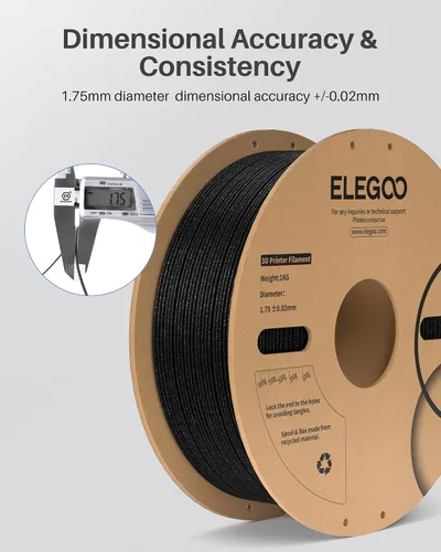 Vista 4 de ELEGOO - Filamento PLA de 1.75 mm (4/64 pulgadas), negro brillante, 2.20 libras, para impresora 3D con brillo centelleante, precisión dimensional