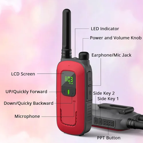Vista 6 de Radioddity FS-T3 Walkie Talkies para adultos y niños de largo alcance, paquete de 4 unidades de radio bidireccional recargable Walky Talky FRS, 22